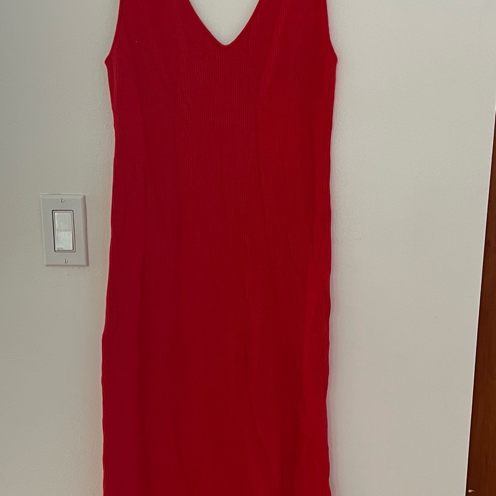 Free People V-Neck Ribbed Red Midi Dress